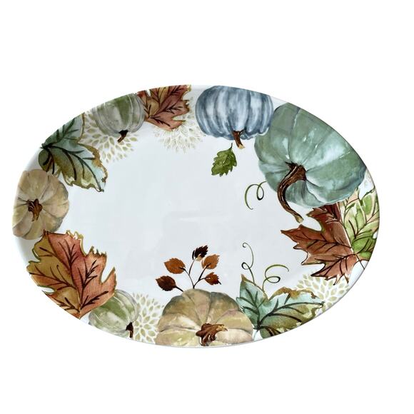 Potter's Studio Pumpkin Serving Platter 16x11 Ceramic Fall Thanksgiving NEW - Picture 1 of 15